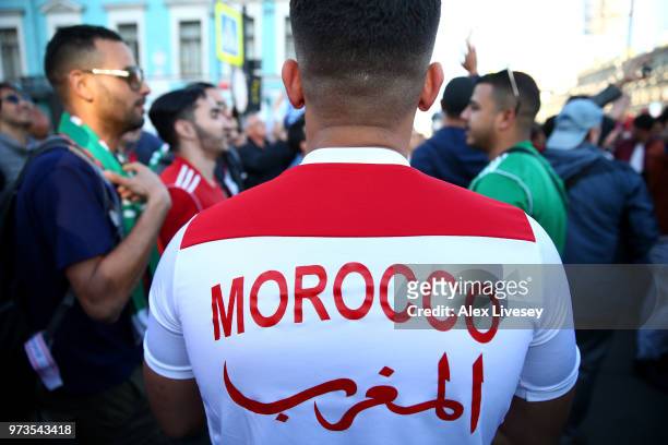 Supporters of Morocco gather in St Petersburg ahead of the 2018 FIFA World Cup on June 13, 2018 in St Petersburg, Russia.