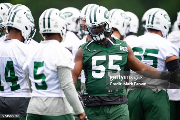 Linebacker Lorenzo Mauldin of the New York Jets during mandatory mini camp on June 13, 2018 at The Atlantic Health Jets Training Center in Florham...