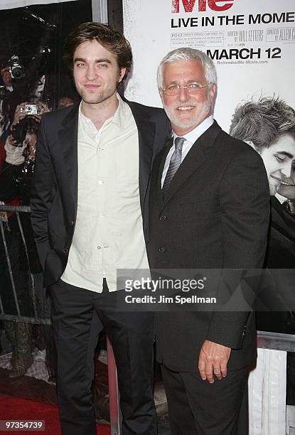 Actor Robert Pattinson and Summit Entertainment's President Rob Friedman attend the premiere of "Remember Me" at the Paris Theatre on March 1, 2010...