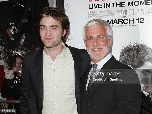 Actor Robert Pattinson and Summit Entertainment's President Rob Friedman attend the premiere of "Remember Me" at the Paris Theatre on March 1, 2010...