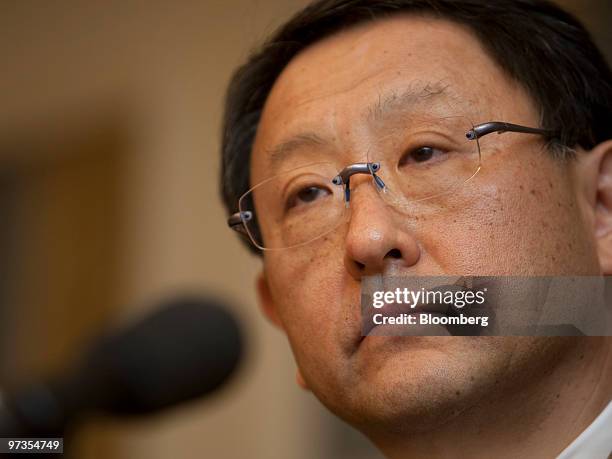 Akio Toyoda, president of Toyota Motor Corp., listens to a question during a news conference in Beijing, China, on Monday, March 1, 2010. Toyoda said...