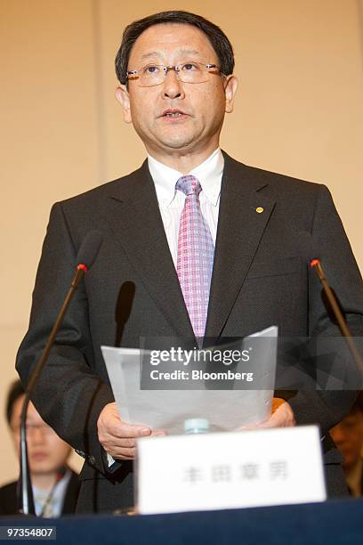 Akio Toyoda, president of Toyota Motor Corp., speaks during a news conference in Beijing, China, on Monday, March 1, 2010. Toyoda said the company...