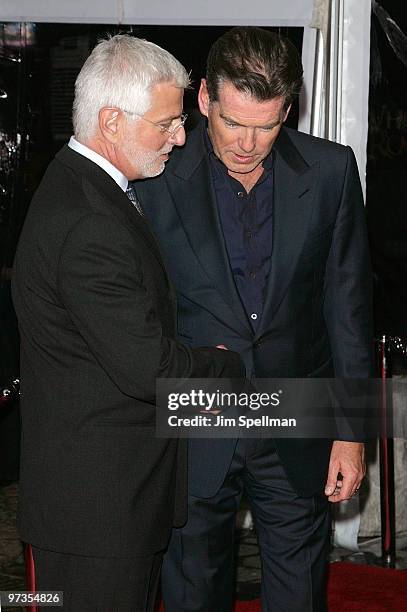 Summit Entertainment's President Rob Friedman and Actor Pierce Brosnan attend the premiere of "Remember Me" at the Paris Theatre on March 1, 2010 in...