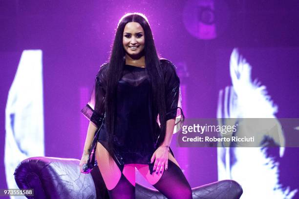 Demi Lovato performs on stage at The SSE Hydro on June 13, 2018 in Glasgow, Scotland.