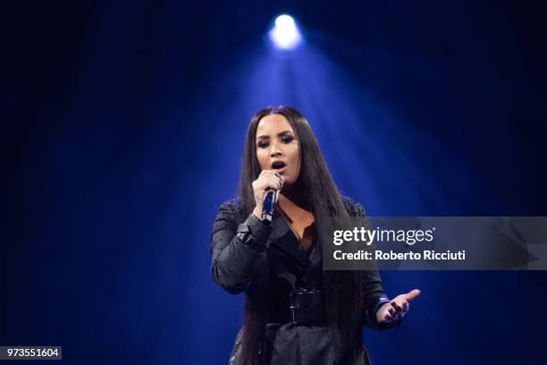 Demi Lovato performs on stage at The SSE Hydro on June 13, 2018 in Glasgow, Scotland.