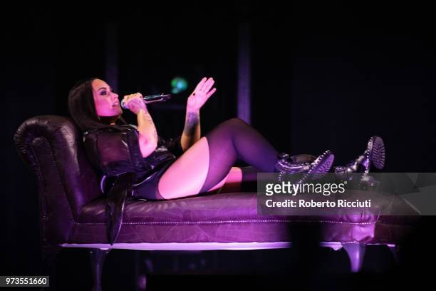 Demi Lovato performs on stage at The SSE Hydro on June 13, 2018 in Glasgow, Scotland.