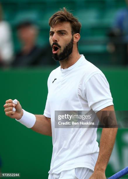 Marcel Granollers of Spain celebrates winning a point during his second round match against Alexander Ward of Great Britain on Day Five of the Nature...