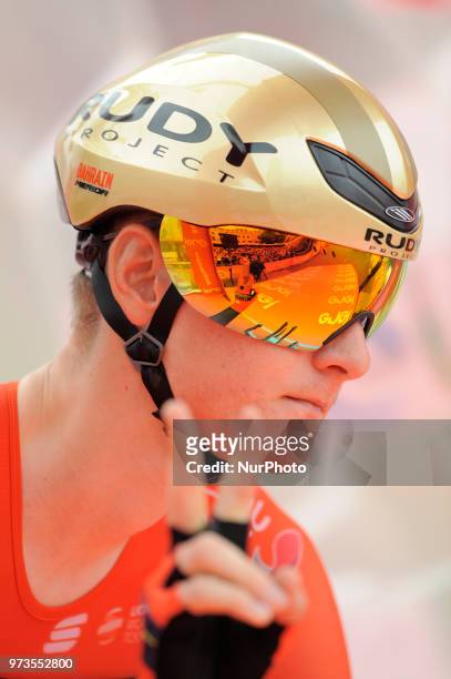 Matej Mohoric Slovenian cyclist of team Bahrain Merida before the start of the individual time trial 16th stage Trento-Rovereto of 34.2 km. Valid for...