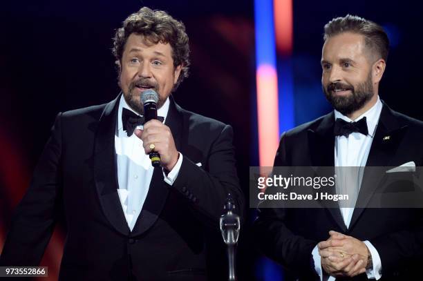 Winners of the Group of the Year award, Michael Ball and Alfie Boe speak on stage during the 2018 Classic BRIT Awards held at Royal Albert Hall on...