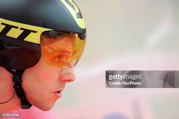 Simon Philip Yates English cyclist of team Mitchelton - Scott temporary pink jersey during the start the individual time trial 16th stage...