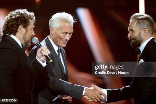 Michael Ball, Martin Kemp and Alfie Boe on stage at the Group of the Year award during the 2018 Classic BRIT Awards held at Royal Albert Hall on June...