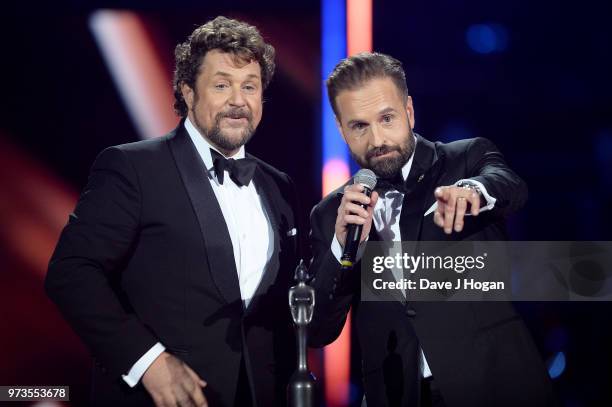 Winners of the Group of the Year award, Michael Ball and Alfie Boe speak on stage during the 2018 Classic BRIT Awards held at Royal Albert Hall on...