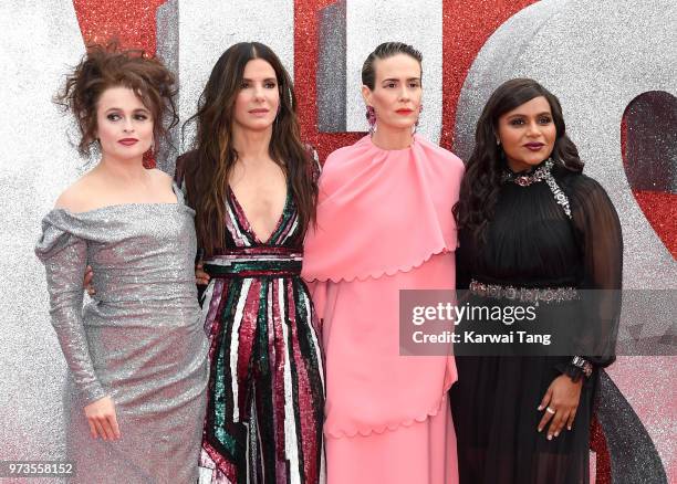 Helena Bonham Carter, Sandra Bullock, Sarah Paulson and Mindy Kaling attend the European Premiere of 'Ocean's 8' at Cineworld Leicester Square on...