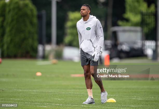 Wide receiver Terrelle Pryor of the New York Jets watches mandatory mini camp on June 13, 2018 at The Atlantic Health Jets Training Center in Florham...