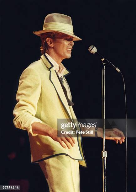 David Bowie performs on stage on his 'Serious Moonlight' tour at Wembley Arena, on June 2nd, 1983 in London, England.