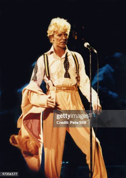 David Bowie performs on stage on his 'Serious Moonlight' tour at Wembley Arena, on June 2nd, 1983 in London, England.