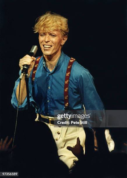 David Bowie performs on stage at Hammersmith Odeon on June 30th, 1983 in London, England.