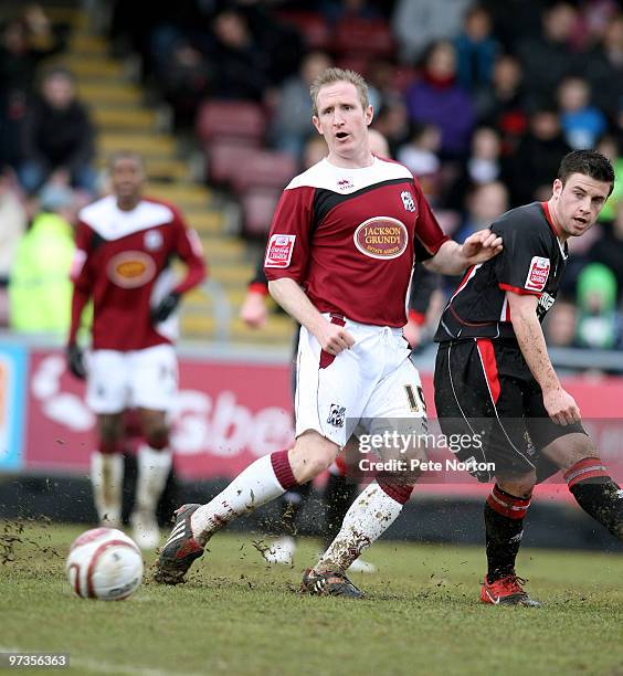 John Curtis of Northampton Town in action during the Coca Cola League Two Match between Northampton Town and Cheltenham Town at Sixfields Stadium on...