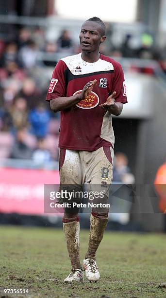 Abdul Osman of Northampton Town in action during the Coca Cola League Two Match between Northampton Town and Cheltenham Town at Sixfields Stadium on...