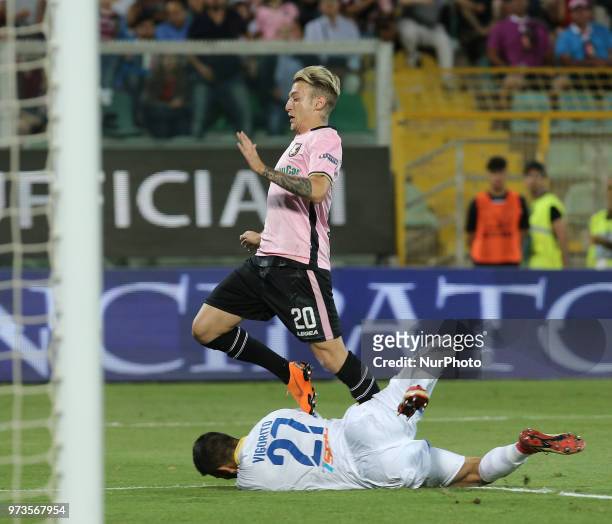 Of Palermo during the serie B playoff match final between US Citta di Palermo and Frosinone Calcio at Stadio Renzo Barbera on June 13, 2018 in...