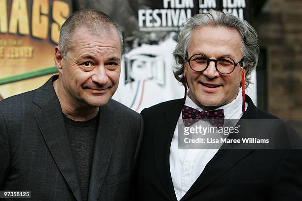 Director Jean-Pierre Jeunet and Dr George Miller arrive at the French Film Festival Opening Gala at the National Arts School on March 2, 2010 in...