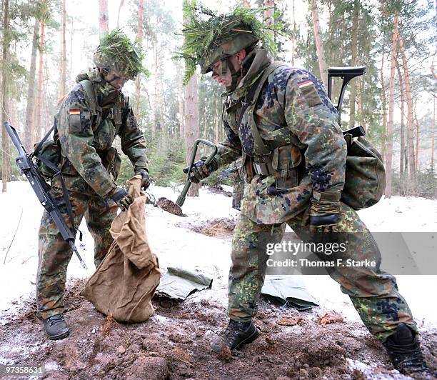 Bianca Schmidt attends a basic military service drill at the Clausewitz barrack on February 9, 2010 in Nienburg, Germany. German women's national...