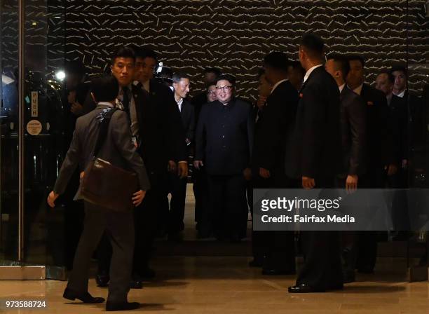 North Korean leader Kim Jong-un arrives at the Marina Bay Sands in Singapore on the eve of the historic US and North Korea summit scheduled for 9am...