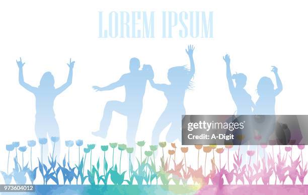 running through the flowers - lorem ipsum stock illustrations