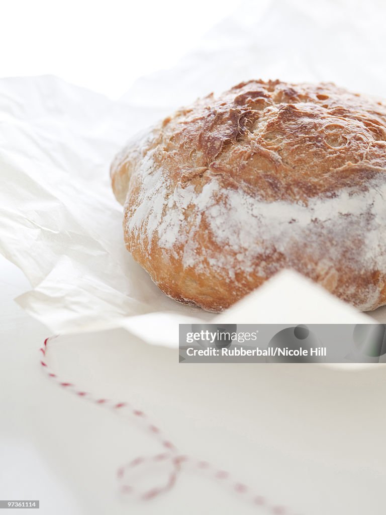 Fresh bread on wrapping paper, close-up