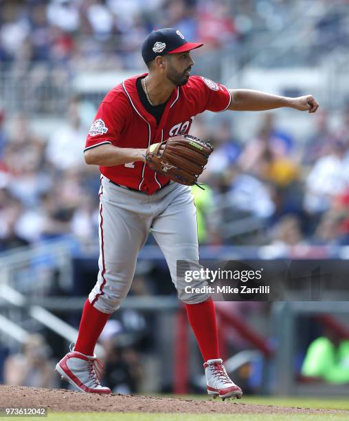 Pitcher Gio Gonzalez of the Washington Nationals throws a pitch during the game against the Atlanta Braves at SunTrust Park on June 2, 2018 in...
