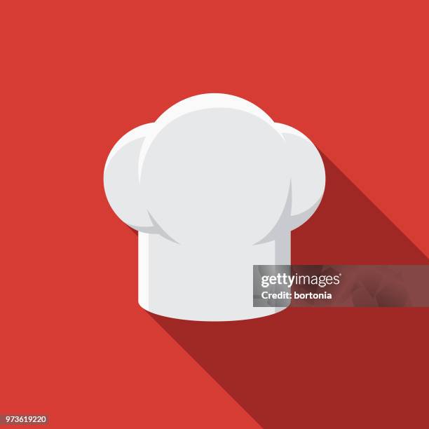 chef's hat flat design kitchen utensil icon - hat stock illustrations