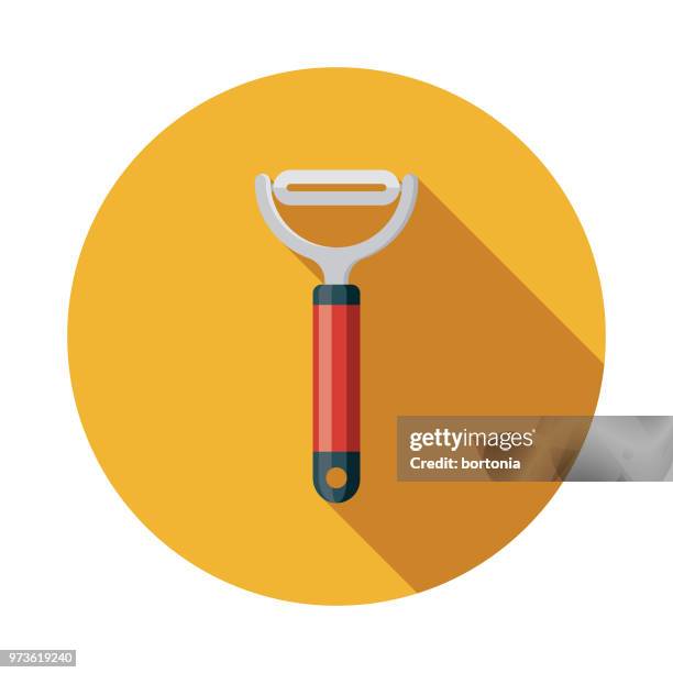 peeler flat design kitchen utensil icon - potato peel stock illustrations