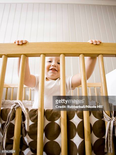 usa, utah, provo, portrait of baby boy (18-23 months) in crib - 18 23 months stock pictures, royalty-free photos & images