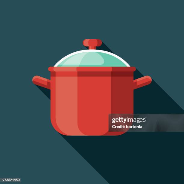 soup pot flat design kitchen utensil icon - stew pot stock illustrations