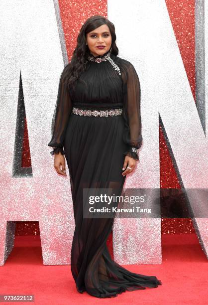 Mindy Kaling attends the European Premiere of 'Ocean's 8' at Cineworld Leicester Square on June 13, 2018 in London, England.