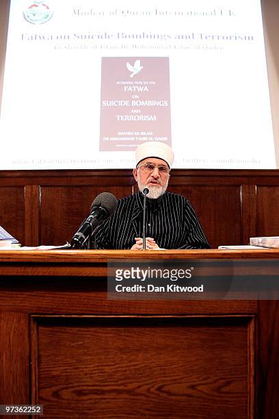 Islamic Scholar and spiritual leader Shaykh-ul-Islam Dr Muhammad Tahir-ul Qadri delivers a terrorism Fatwa at the Institution of Mechanical Engineers...