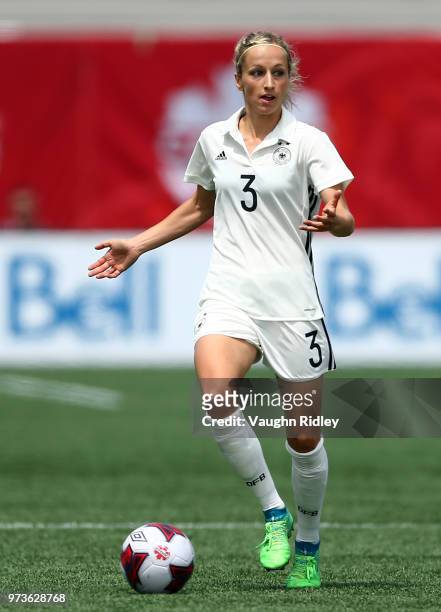 Kathrin Hendrich of Germany dribbles the ball during the first half of an International Friendly match against Canada at Tim Hortons Field on June...