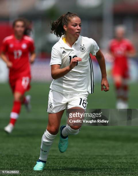 Melanie Leupolz of Germany chases the ball during the first half of an International Friendly match against Canada at Tim Hortons Field on June 10,...