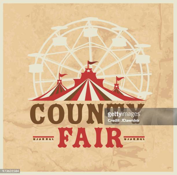 ilustrações de stock, clip art, desenhos animados e ícones de colorful summer county fair emblem design template - roda gigante