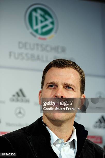 Oliver Bierhoff, manager of Germany looks on during a press conference for the German national football team on March 2, 2010 in Munich, Germany.