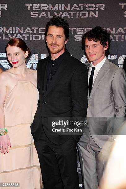 Actors Bryce Dallas Howards, Christian Bale, Anton Yelchin attend the " Terminator The Salvation " Paris Premiere at the Grand Rex on May 28, 2009 in...
