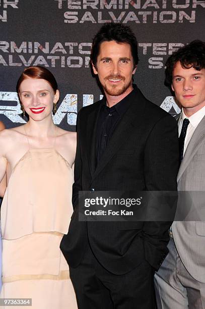 Actors Bryce Dallas Howards, Christian Bale, Anton Yelchin attend the " Terminator The Salvation " Paris Premiere at the Grand Rex on May 28, 2009 in...