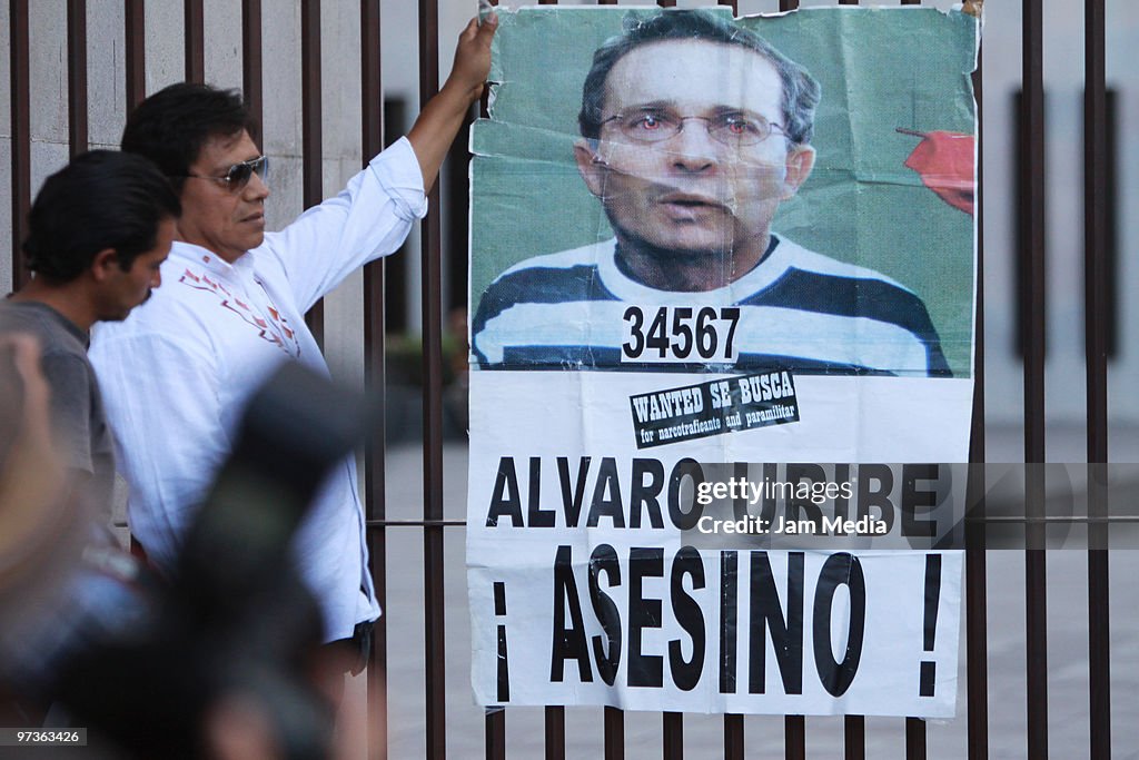 Protest Against Colombia's President Alvaro Uribe In Mexico