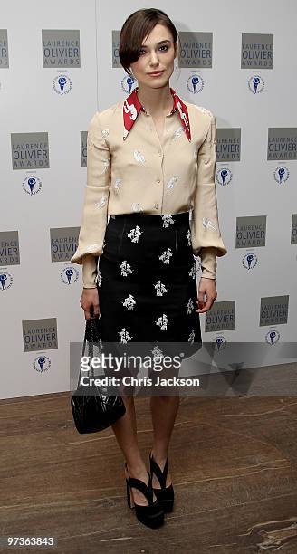 Actress Keira Knightley attends the Laurence Olivier Awards Nominee Luncheon Party at the Haymarket Hotel on March 2, 2010 in London, England.