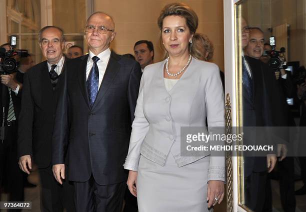 Russian first lady Svetlana Medvedeva arrives with Farid Mukhametshin, head of Russian Federal Agency Rossotrudnitchestvo and French Culture Minister...