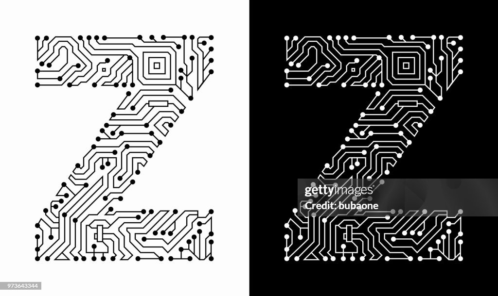 Letter Z in Black And White Circuit Board Font