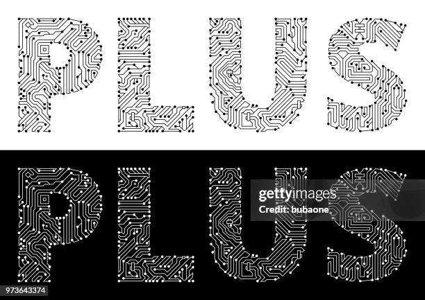plus in black and white circuit board font - computer key board stock illustrations