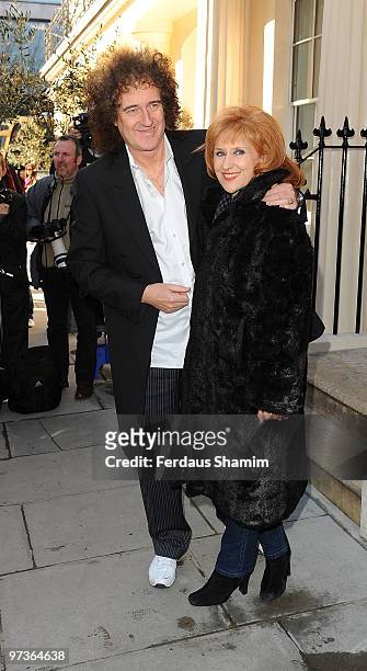 Brian May and Anita Dobson attends The Laurence Olivier Awards nominee's luncheon at Haymarket Hotel on March 2, 2010 in London, England.