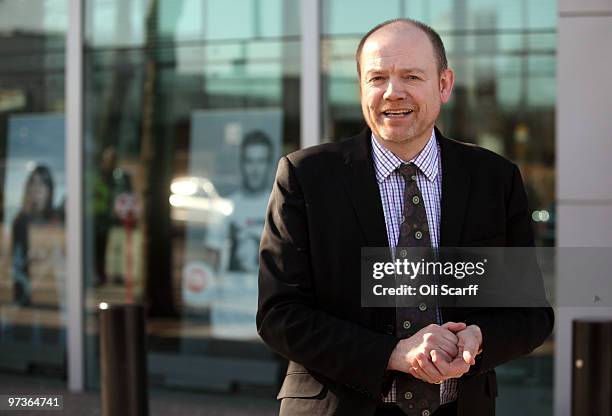 Mark Thompson, the director General of the BBC, gives a television interview outside BBC Television Centre on March 2, 2010 in London, England. The...