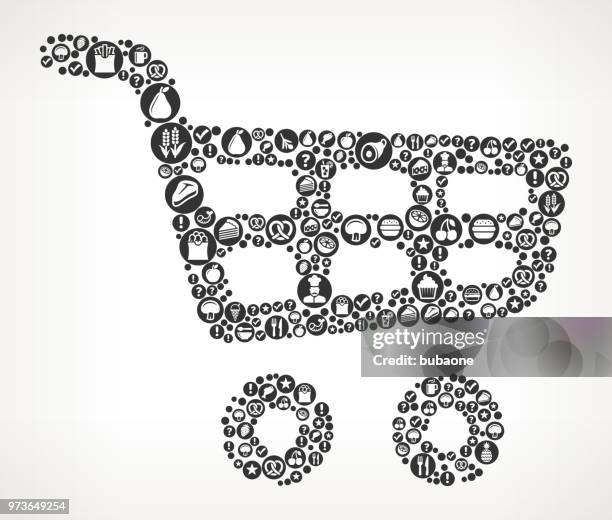 shopping cart  food black and white icon background - frozen food supermarket stock illustrations